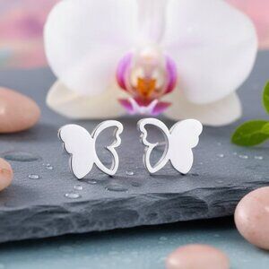 18K Gold Plated Stainless Steel Butterfly Stud Minimalist Trendy Earrings